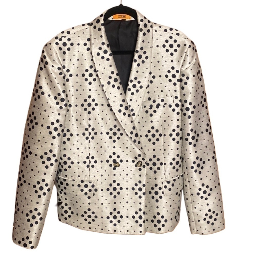 Steven Land Drago Gray Black Polka dot Sz 46R sport coat jacket prom wedding fun